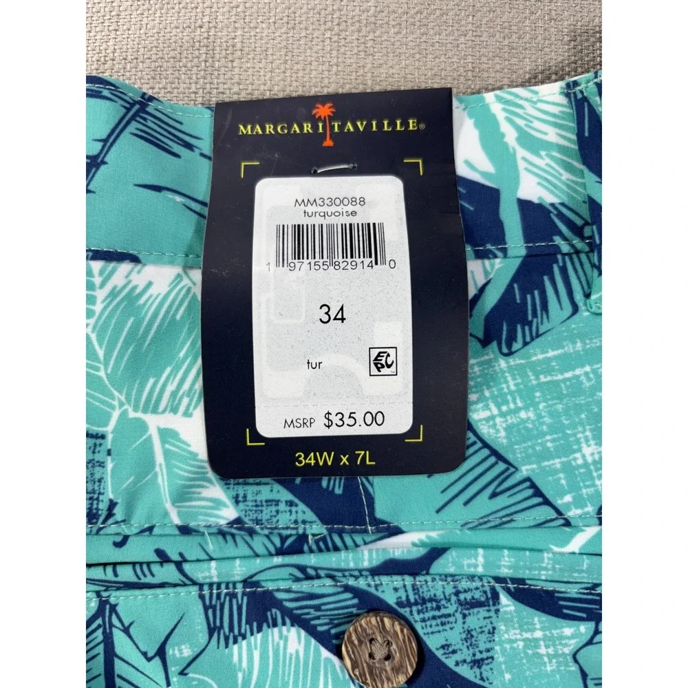 Margaritaville NWT Men's Turquoise Quick Dry Tropical Swim Shorts UPF 30+ Sz 34